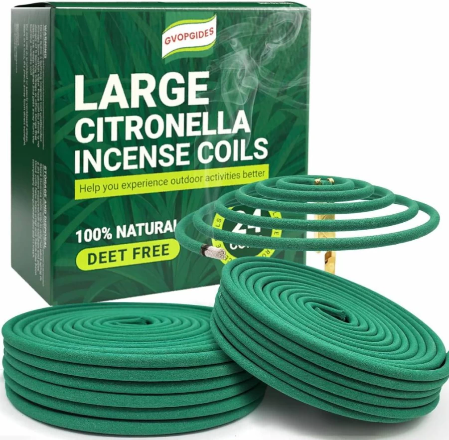 GVOPGIDES Natural Citronella Incense Coils - 24 Mosquito Repellent Coils with Holder for Outdoor, Patio, Garden, and Indoor Use