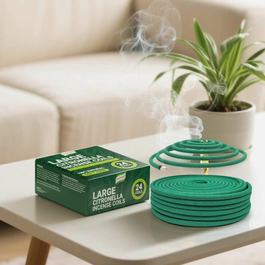 GVOPGIDES Natural Citronella Incense Coils - 24 Mosquito Repellent Coils with Holder for Outdoor, Patio, Garden, and Indoor Use