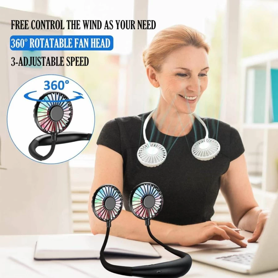 YALTOON Neck Fan with 2600mAh Battery, USB-Powered Hands-Free Portable Fan for Outdoor Activities, 12+ Hours Cooling for Camping, Hiking, Fishing, and Working