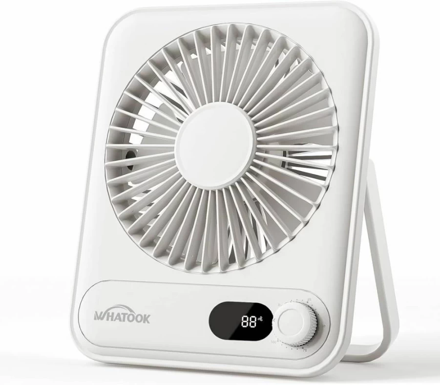 WHATOOK 5000mAh Portable Desk Fan - 25H Quiet USB Rechargeable Mini Fan for Office, Travel & Home Essentials