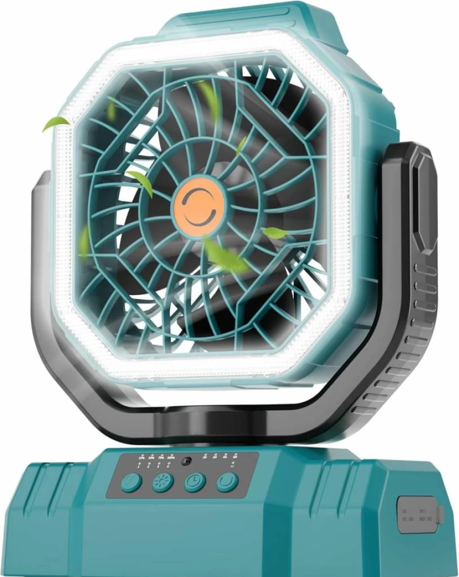 AVV 20000mAh Portable Camping Fan with Remote Control, Rechargeable Battery, Auto Oscillation, for Outdoor, Beach, Patio, and Tent Use - Black