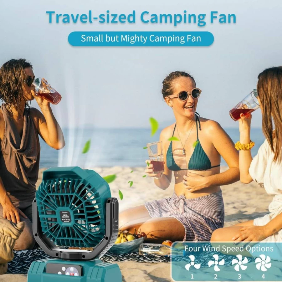 AVV 20000mAh Portable Camping Fan with Remote Control, Rechargeable Battery, Auto Oscillation, for Outdoor, Beach, Patio, and Tent Use - Black