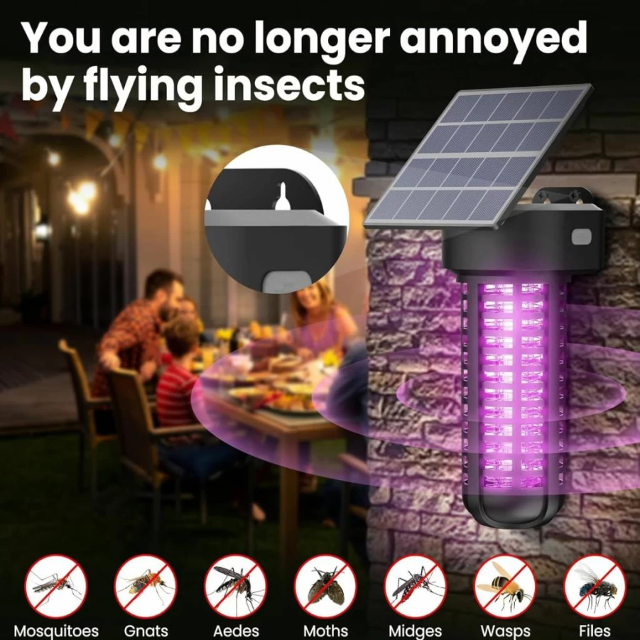 P PEST SNIPER Solar-Powered Bug Zapper for Outdoor Use - Waterproof, Rechargeable Mosquito Killer Lamp with Auto On/Off & Manual Mode - Ideal for Garden, Patio, and Camping Insect Control