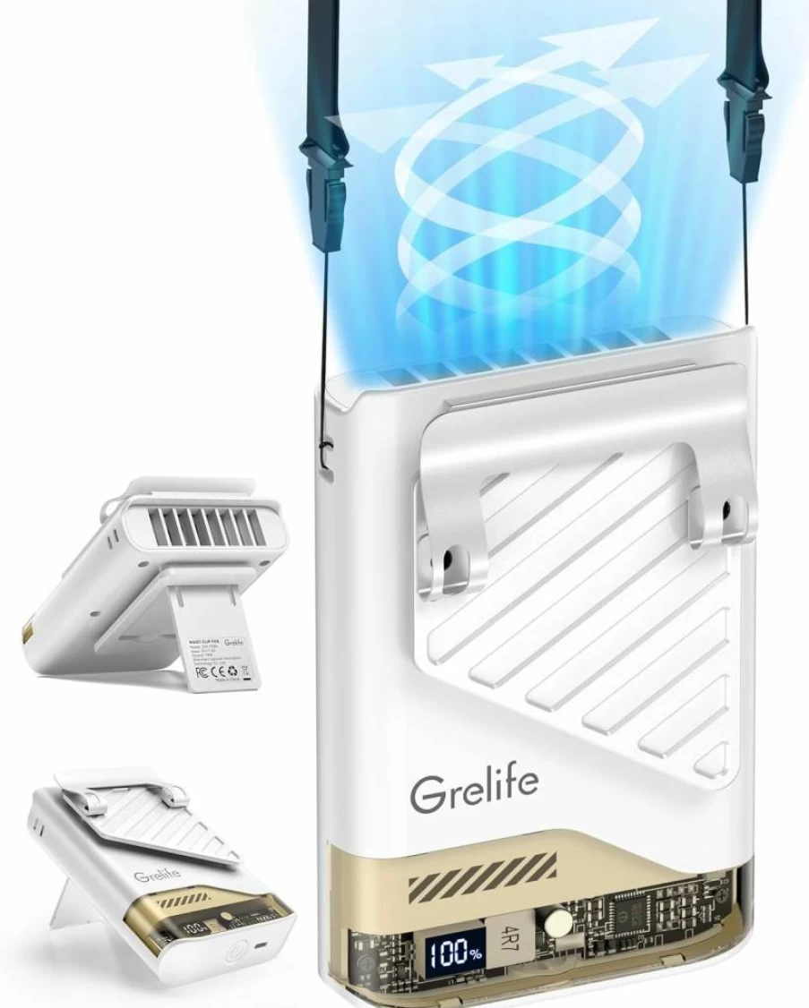 Grelife 2025 AI Portable Rechargeable Waist Fan with LED Display, 5 Speeds 10000RPM, 40H Runtime, 33ft/s Wind Speed, Clip-On Personal Cooling Fan for Outdoor, Camping, Work, Jobsite - Black