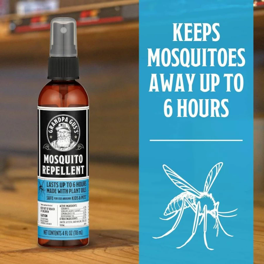 Grandpa Gus's Natural Mosquito Repellent Spray – DEET-Free, Plant-Based, Non-Greasy, No-Stain Formula, 4oz Twin Pack