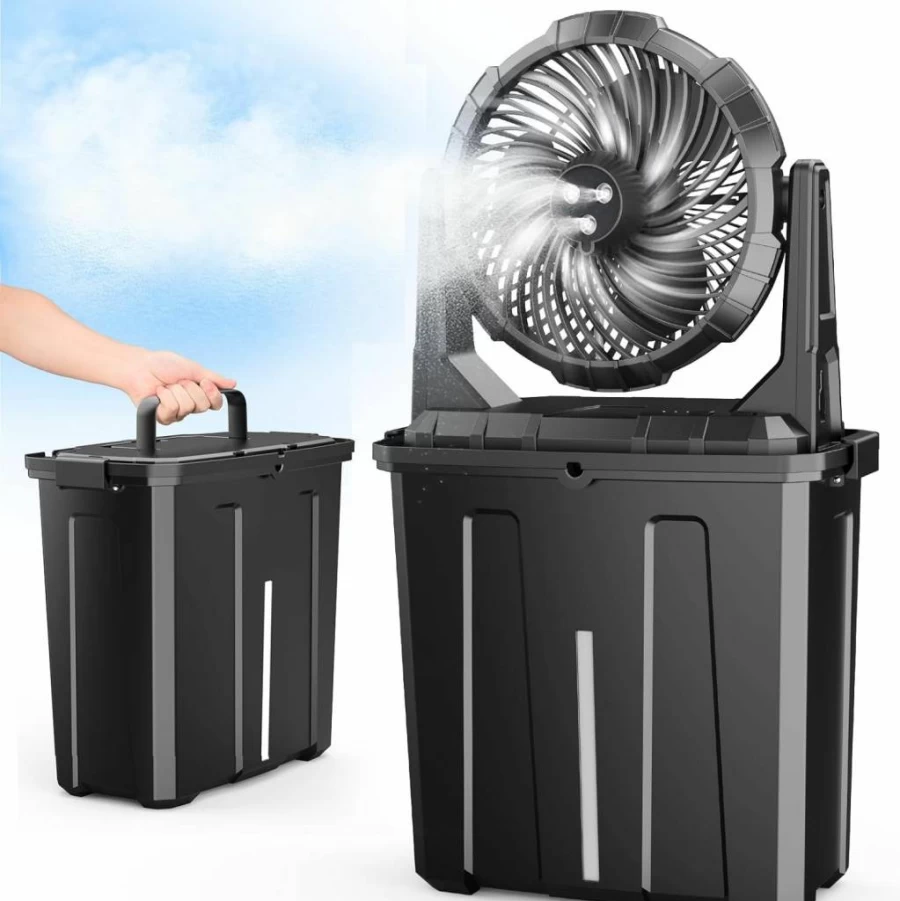 Ausic 10-Inch Portable Misting Fan with 9L Water Bucket, 30000mAh USB Rechargeable Battery, 3 Speed Settings for Outdoor Cooling - Ideal for Patio, Camping, Beach, and Golf