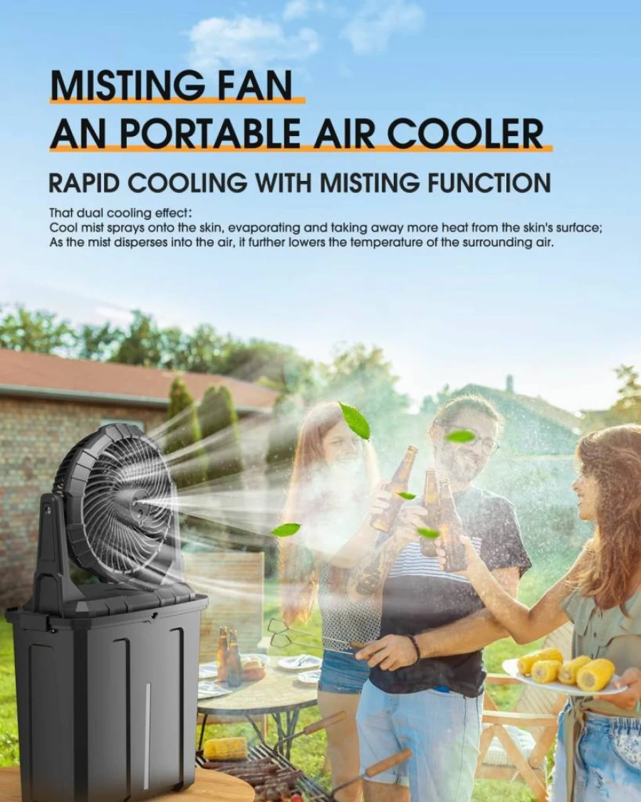 Ausic 10-Inch Portable Misting Fan with 9L Water Bucket, 30000mAh USB Rechargeable Battery, 3 Speed Settings for Outdoor Cooling - Ideal for Patio, Camping, Beach, and Golf