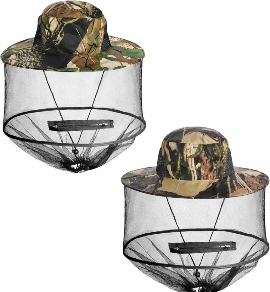 Sucrain Mosquito Head Net Hat - 2 Pack Bug Proof Sun Hat with Hidden Mesh for Outdoor, Gardening, Beekeeping, and Hiking