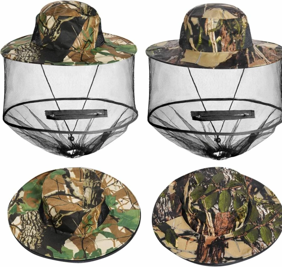 Sucrain Mosquito Head Net Hat - 2 Pack Bug Proof Sun Hat with Hidden Mesh for Outdoor, Gardening, Beekeeping, and Hiking