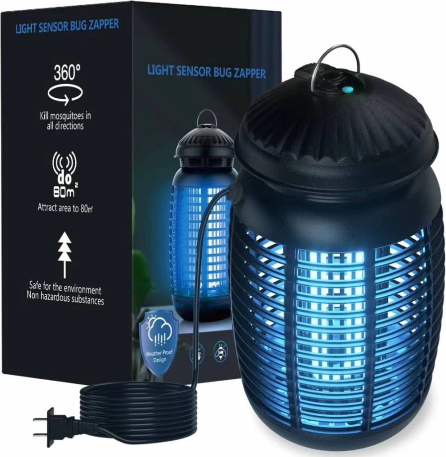 VANELC 4200V Electric Mosquito Zapper with Light Sensor - Waterproof Outdoor Bug Zapper for Home, Garden, Patio, Backyard - Powerful Fly Trap & Insect Killer