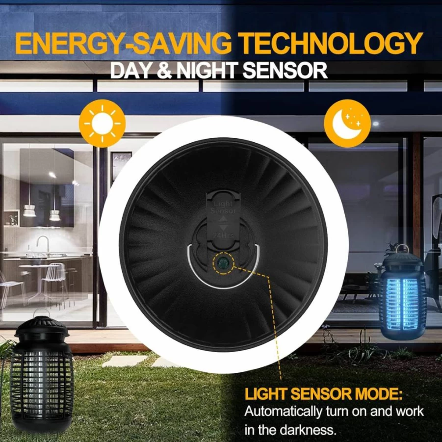 VANELC 4200V Electric Mosquito Zapper with Light Sensor - Waterproof Outdoor Bug Zapper for Home, Garden, Patio, Backyard - Powerful Fly Trap & Insect Killer
