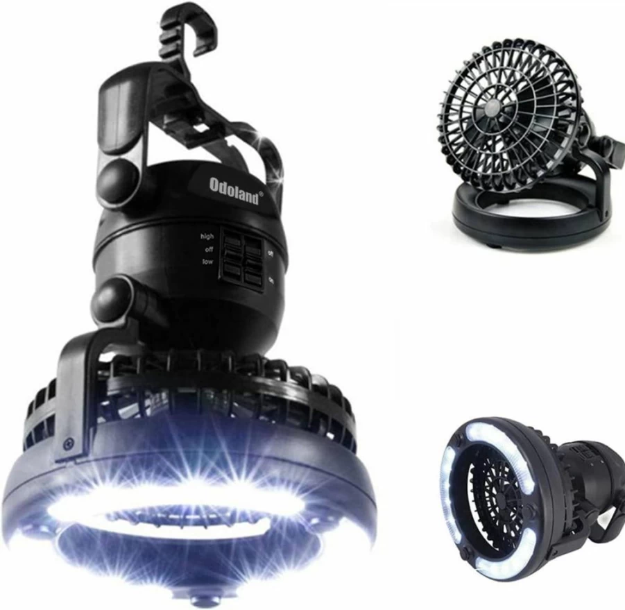 Odoland Portable LED Camping Lantern with Ceiling Fan - Battery Powered, Hurricane Emergency Light, Outdoor Gear for Camping, Hiking, and Power Outages