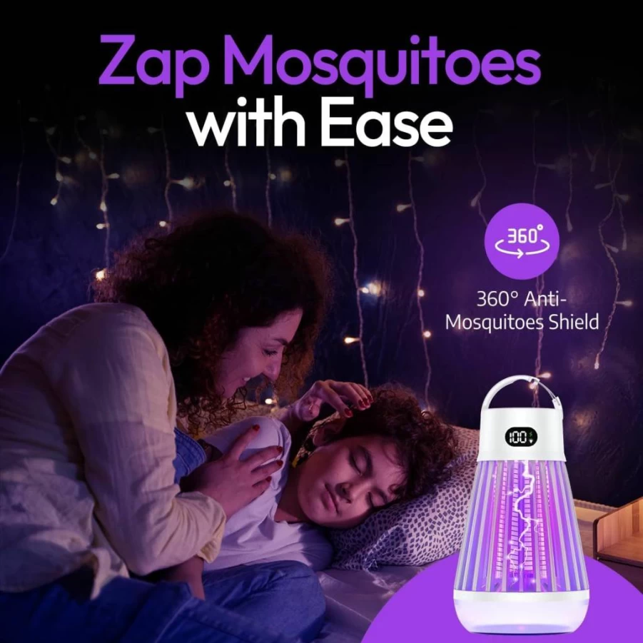 Zappify Zapper 2.0 Portable Rechargeable Bug Zapper for Indoor & Outdoor Use - 2 Pack Cordless Mosquito Trap with 1500V High Voltage & Hanging Hook for Flies, Insects, and Bugs