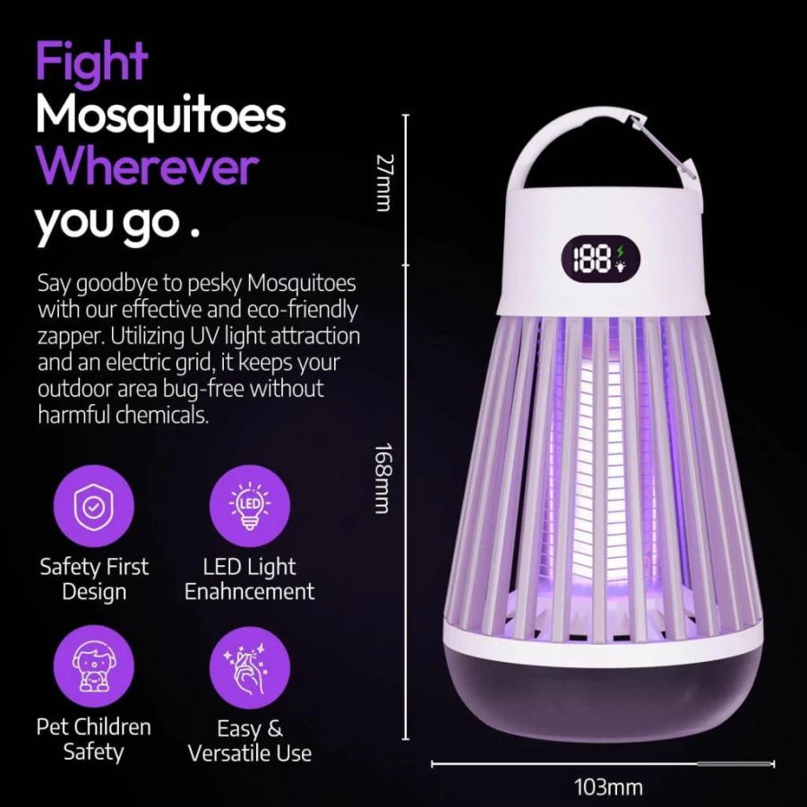 Zappify Zapper 2.0 Portable Rechargeable Bug Zapper for Indoor & Outdoor Use - 2 Pack Cordless Mosquito Trap with 1500V High Voltage & Hanging Hook for Flies, Insects, and Bugs