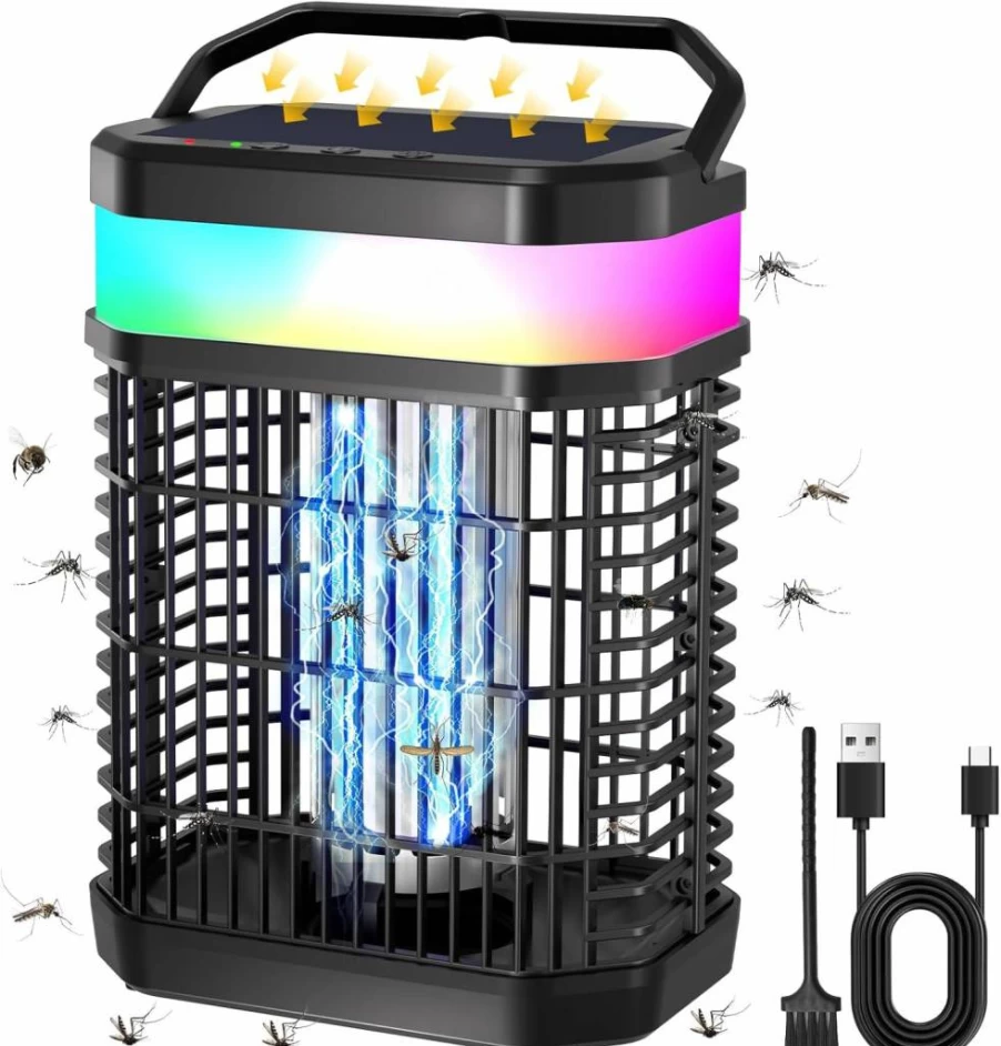 Zapguru Solar-Powered Mosquito Zapper – 4000V Electric Fly Trap, 5500mAh Rechargeable Battery, LED Light, Cordless & Portable for Outdoor, Patio, Camping, Home Use