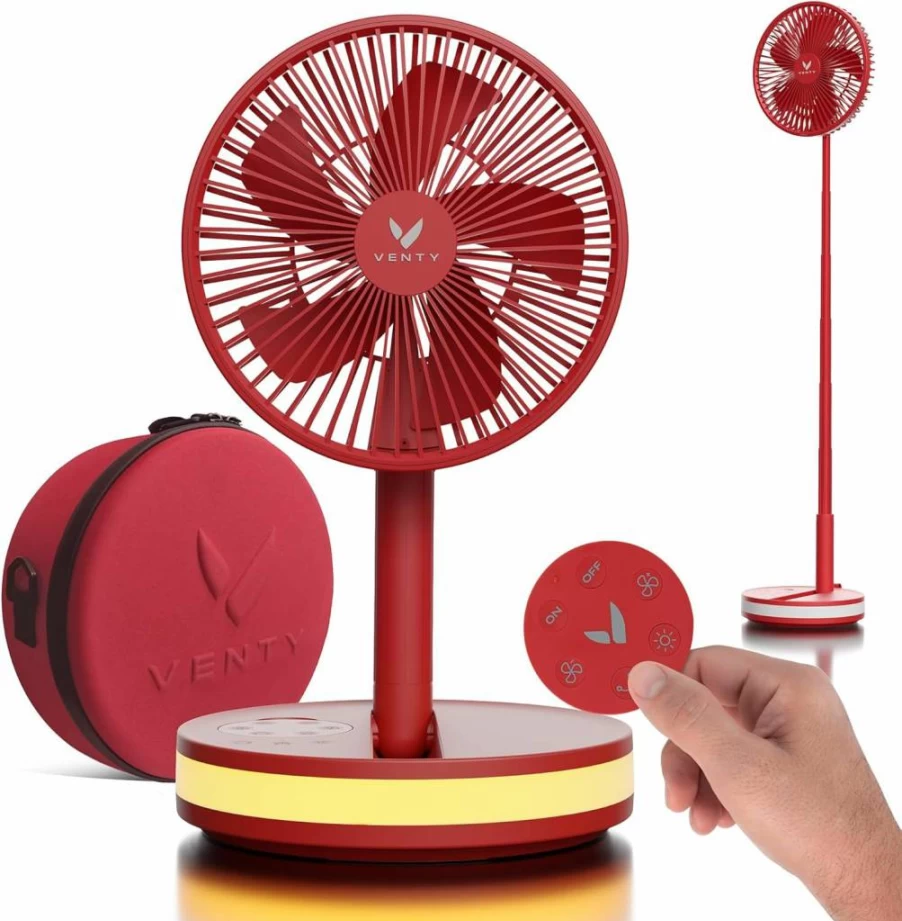 VENTY Portable Fan with Remote - 4 Speed Wireless Battery Operated Fan, USB-C Rechargeable, LED Light, Includes Carry Case - Perfect for Travel, Cruise, RV & Outdoor Use (Black)