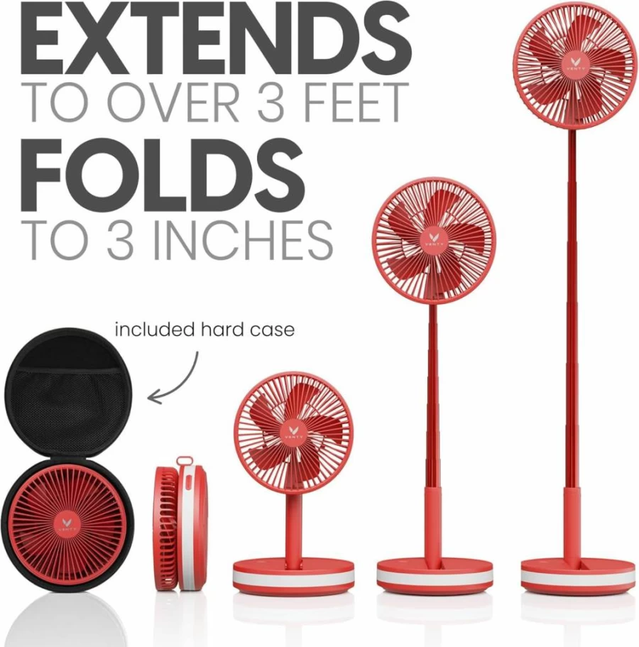 VENTY Portable Fan with Remote - 4 Speed Wireless Battery Operated Fan, USB-C Rechargeable, LED Light, Includes Carry Case - Perfect for Travel, Cruise, RV & Outdoor Use (Black)
