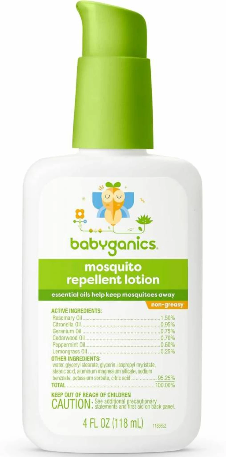 Babyganics Natural Mosquito Repellent Lotion with Essential Oils, Non-Greasy Formula, 4 oz, Safe for Babies & Kids