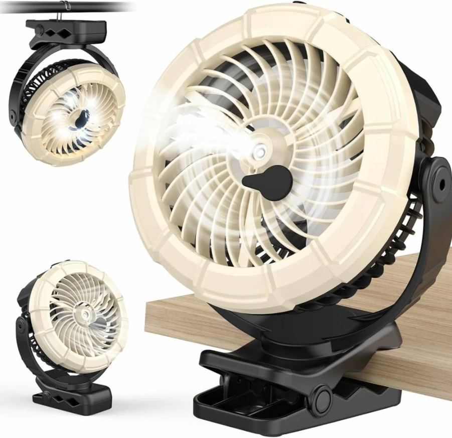 Ausic 3-in-1 Clip On Desk Fan with Misting, LED Light, 5200mAh Battery, 360° Rotation, 3 Speeds for Outdoor, Travel, Camping, Stroller, Golf Cart