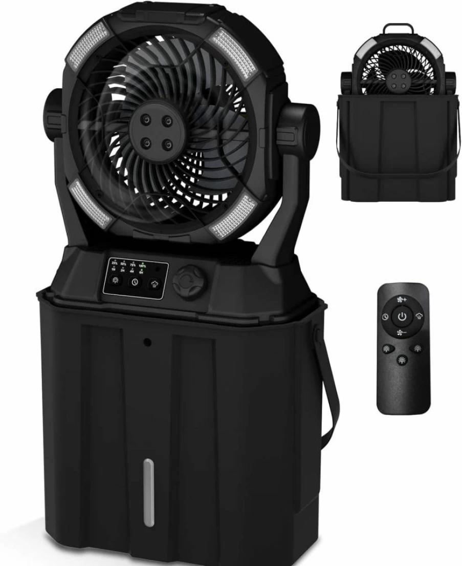 Wilody 42800mAh Portable Misting Fan with Remote, 6L Water Bucket, 3 LED Lights, Stepless Speed, Timer, Rotating Hook for Camping & Outdoor