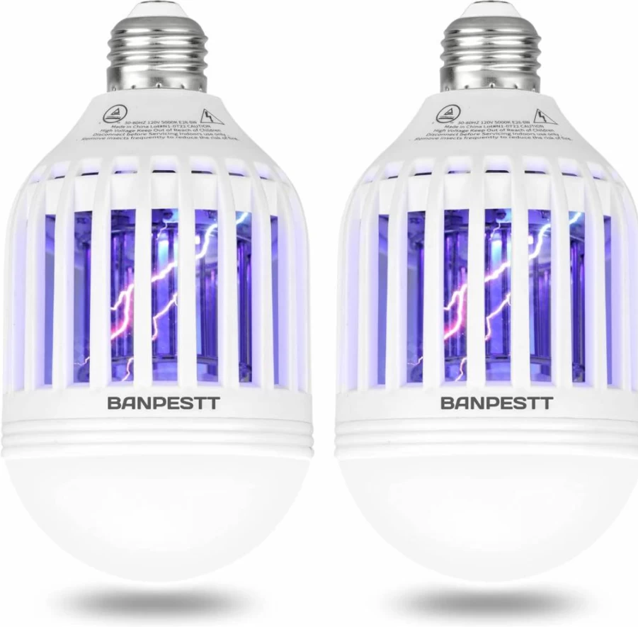 BANPESTT 2-Pack Bug Zapper Light Bulb - Indoor Mosquito Killer, Gnat & Fly Trap for Home, Patio, Backyard - Electric Insect Zapper & Catcher