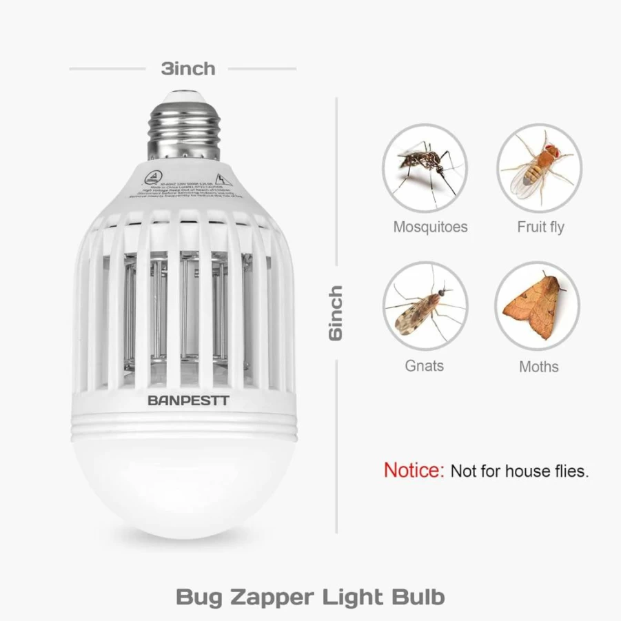 BANPESTT 2-Pack Bug Zapper Light Bulb - Indoor Mosquito Killer, Gnat & Fly Trap for Home, Patio, Backyard - Electric Insect Zapper & Catcher