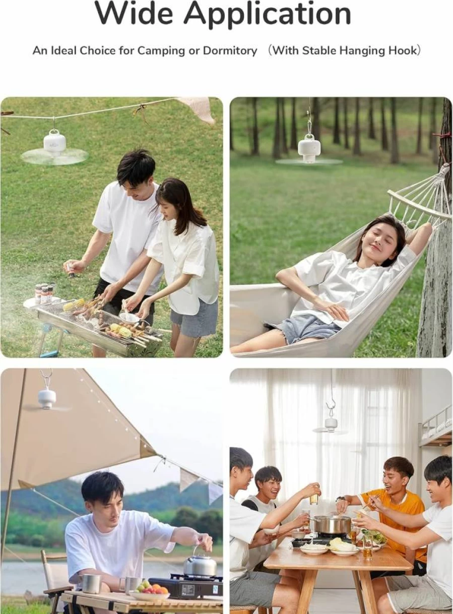 JISULIFE Portable Camping Fan with 8000mAh Battery, Remote Control, 4 Speed Settings, Detachable Blades, Hanging Hook, and Timer for Outdoor, Tent, Dorm - White