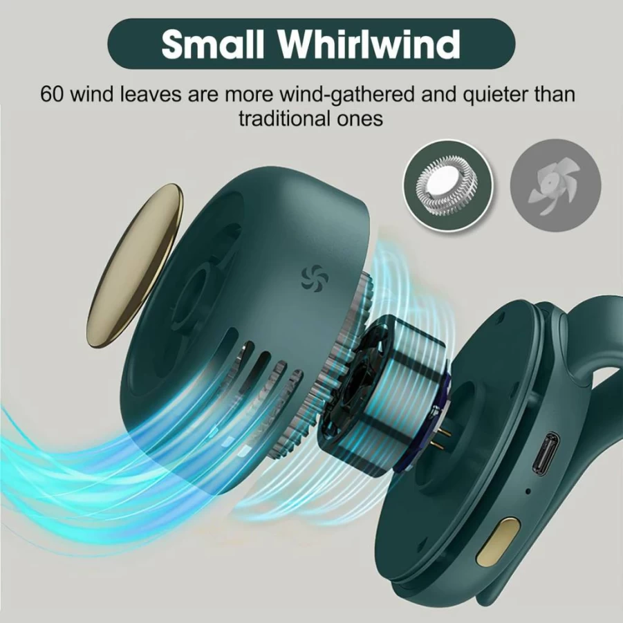 FunApricity Portable Bladeless Clip Fan - Hands-Free Mini Fan with 3 Speeds for Office, Travel, Camping & Outdoor Activities (White)