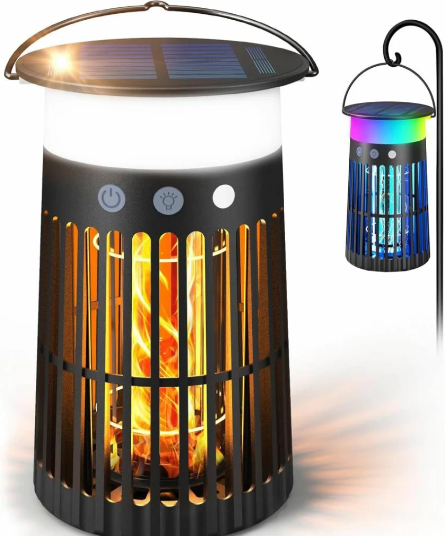 Zechuan Solar-Powered Bug Zapper - Portable Outdoor Mosquito Killer with Light & Flame Effect, Rechargeable Insect Trap for Patio, Backyard, Camping (Weatherproof Design)