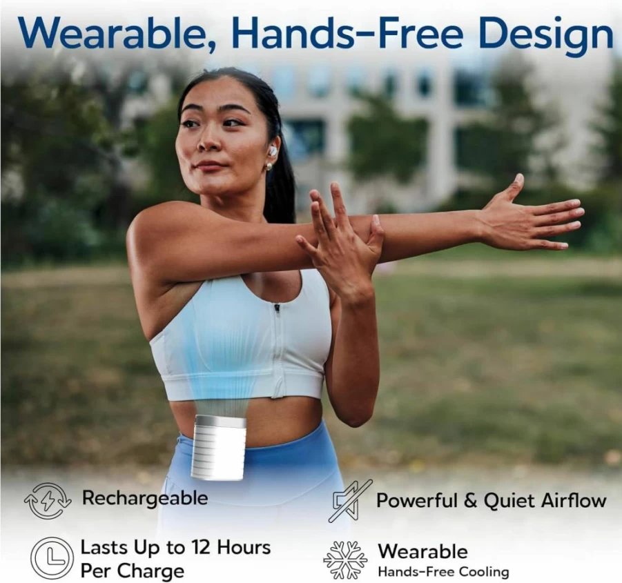 Arctic Air Breeze Jet Wearable Cooler - Portable Rechargeable Neck Fan with 3 Speeds, Lightweight for Travel, Camping & Indoor Use