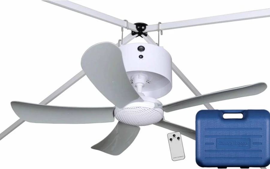 Canopy Breeze Portable Rechargeable Ceiling Fan - 31" Blades, 6-Hour Runtime, Remote Control, Tool-Free Install for Canopies, Gazebos & Pergolas w/ Travel Case