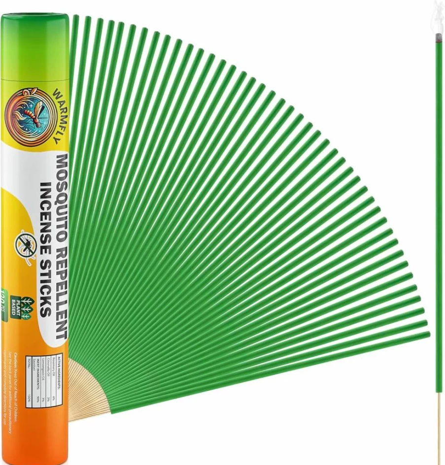 WarmFly Natural Mosquito Repellent Incense Sticks (120 Pack) - DEET-Free Outdoor Patio, Camping & Hiking Essential with Rosemary, Lemongrass & Citronella for Yard