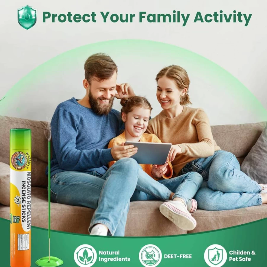 WarmFly Natural Mosquito Repellent Incense Sticks (120 Pack) - DEET-Free Outdoor Patio, Camping & Hiking Essential with Rosemary, Lemongrass & Citronella for Yard