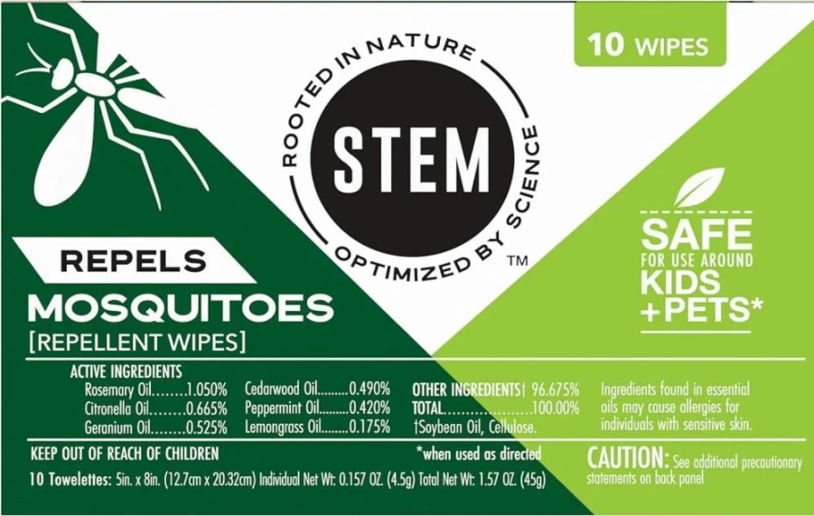 STEM Botanical Mosquito Repellent Wipes - Natural Insect Repellent, DEET-Free, 30 Count Pack