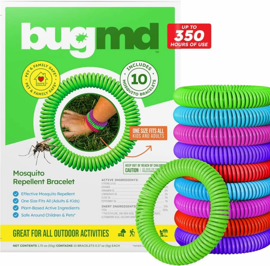 BugMD 10-Pack Natural Mosquito Repellent Bracelets, DEET-Free Waterproof Wristbands for Adults & Kids, Outdoor Essentials for Camping, Hiking, Beach & Travel