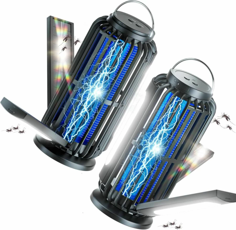 TYPEC Solar Bug Zapper 2 Pack – 4200V Waterproof Mosquito Killer with 3 Solar Panels, LED Light, Auto On/Off for Indoor & Outdoor Use