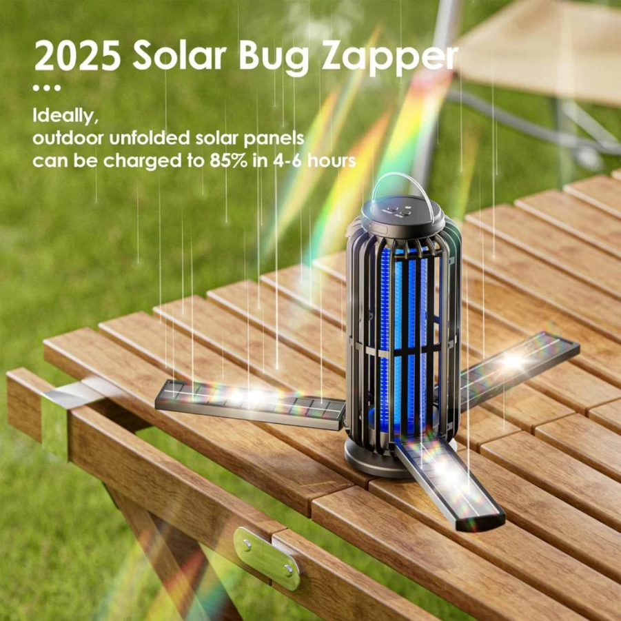TYPEC Solar Bug Zapper 2 Pack – 4200V Waterproof Mosquito Killer with 3 Solar Panels, LED Light, Auto On/Off for Indoor & Outdoor Use