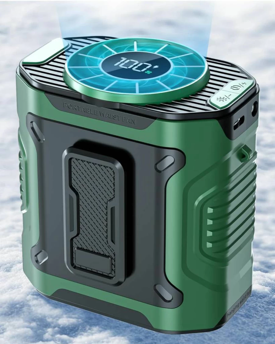 Lerat Portable Wearable Waist Fan - 10-Speed Rechargeable Hands-Free Cooling Fan with Flashlight for Outdoor, Camping & Jobsite