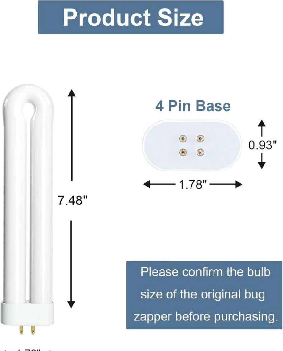Dichroma 15W U-Shaped Bug Zapper Bulb - 4-Pin Base Replacement Light for Insect Attracting Lamps - Twin Tube Design - 2 Pack
