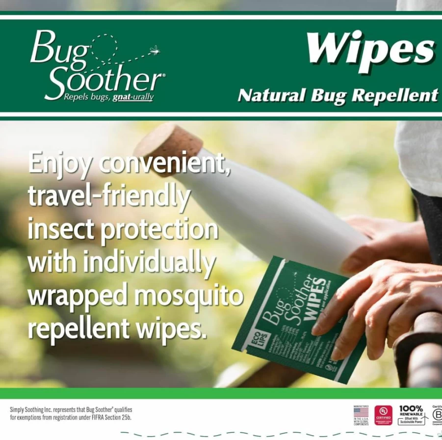 Bug Soother Natural Mosquito Repellent Wipes (15 Count) - DEET-Free, Safe for Adults, Kids & Pets - Made in USA