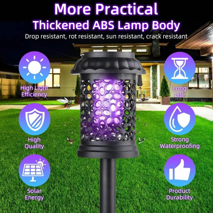 Jahy2Tech 4 Pack Solar Mosquito Zapper – Outdoor Waterproof Bug Light for Patio, Yard, Garden & Farm – Effective Trap for Mosquitoes, Gnats & Small Flying Insects
