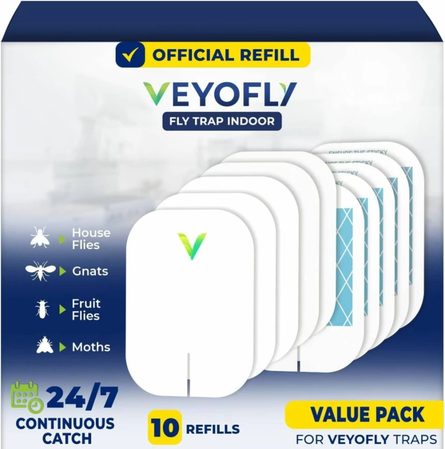 VEYOFLY Indoor Fly Trap - 4 Devices & 12 Refills, Plug-In Light Insect Catcher for Fruit Flies, Gnats, Bugs - Effective Flying Insect Killer for Home Use