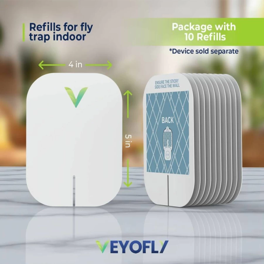VEYOFLY Indoor Fly Trap - 4 Devices & 12 Refills, Plug-In Light Insect Catcher for Fruit Flies, Gnats, Bugs - Effective Flying Insect Killer for Home Use