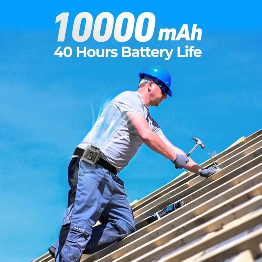 AMACOOL Rechargeable 10000mAh Portable Waist Fan - 5 Speed 16000RPM Wearable Clip On Fan with LED Light for Outdoor, Camping, Travel, and Worksite Cooling