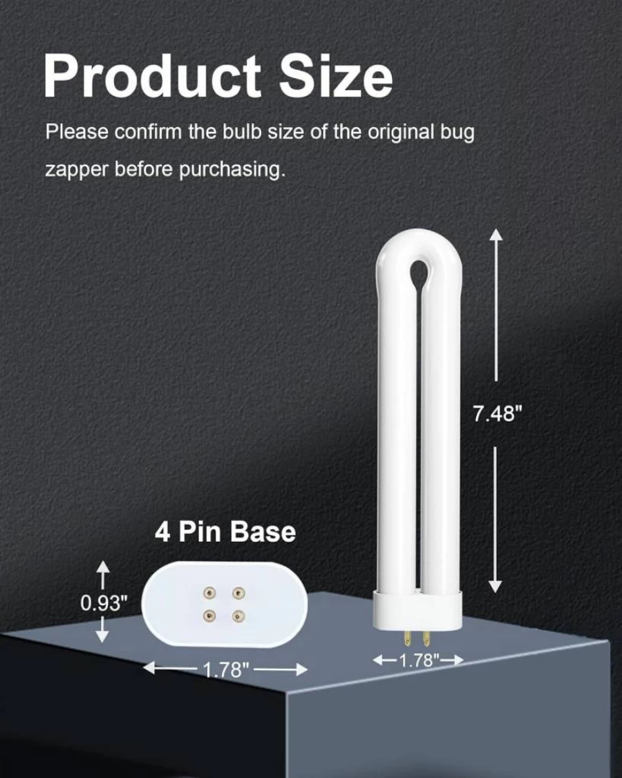 Shootingstar 15W U-Shaped Bug Zapper Replacement Bulb - 4-Pin Base Twin Tube Light for Outdoor Mosquito Killer - 4 Pack Insect Attracting Lamp Bulbs
