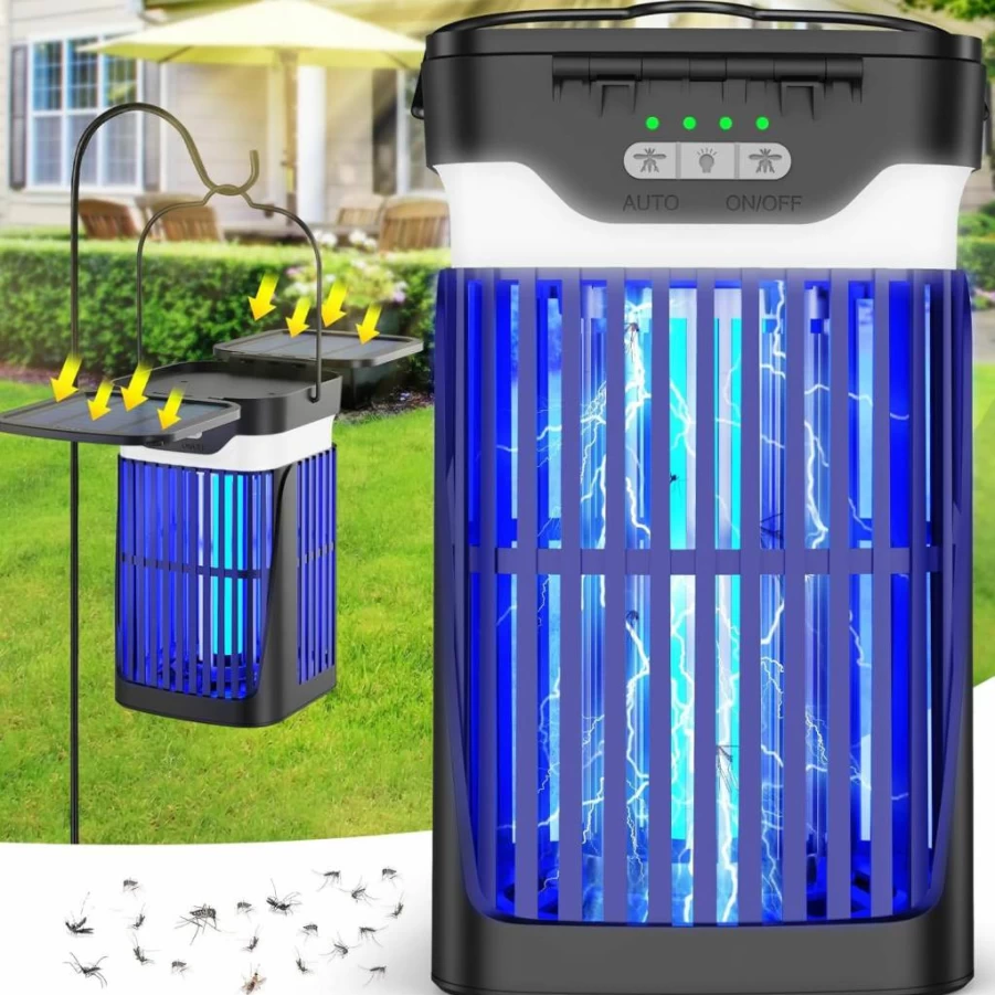 Zechuan Solar-Powered Bug Zapper - 4200V Electric Mosquito Killer for Indoor/Outdoor Use, Auto Sensor, USB Rechargeable & Cordless Fly Trap for Patio, Garden, Camping