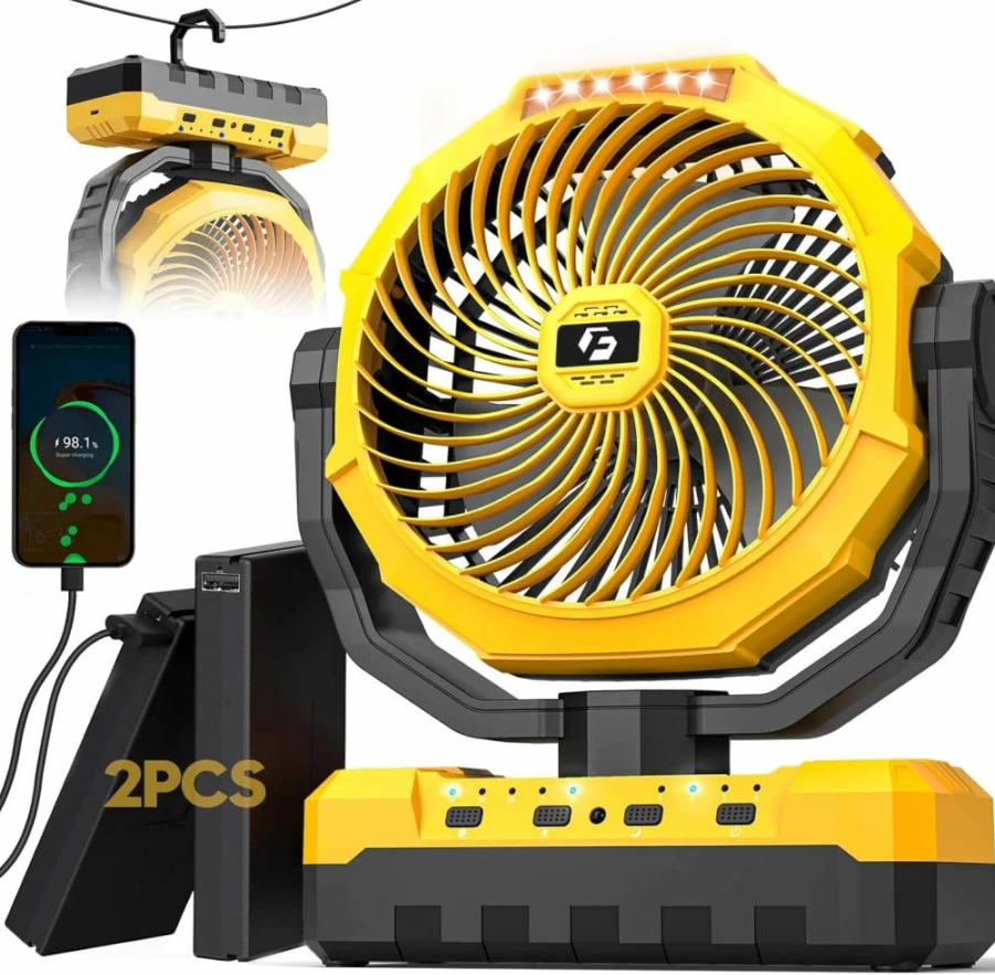 Korbot 3-in-1 Portable Camping Fan with Detachable 24000mAh Battery, LED Light, Remote Control, 4 Speeds - for Tent, Office, Jobsite, Workshop, and Travel