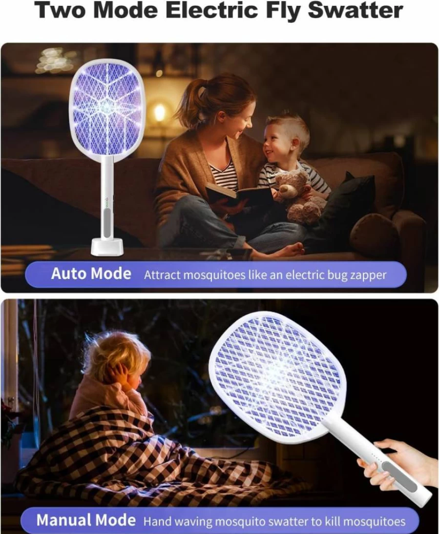 DEEZEE 2Pack Rechargeable Electric Mosquito Zapper Racket - 4000V Bug Zapper with Safety Net, 1200mAh Battery, Purple LED Light for Indoor & Outdoor Use