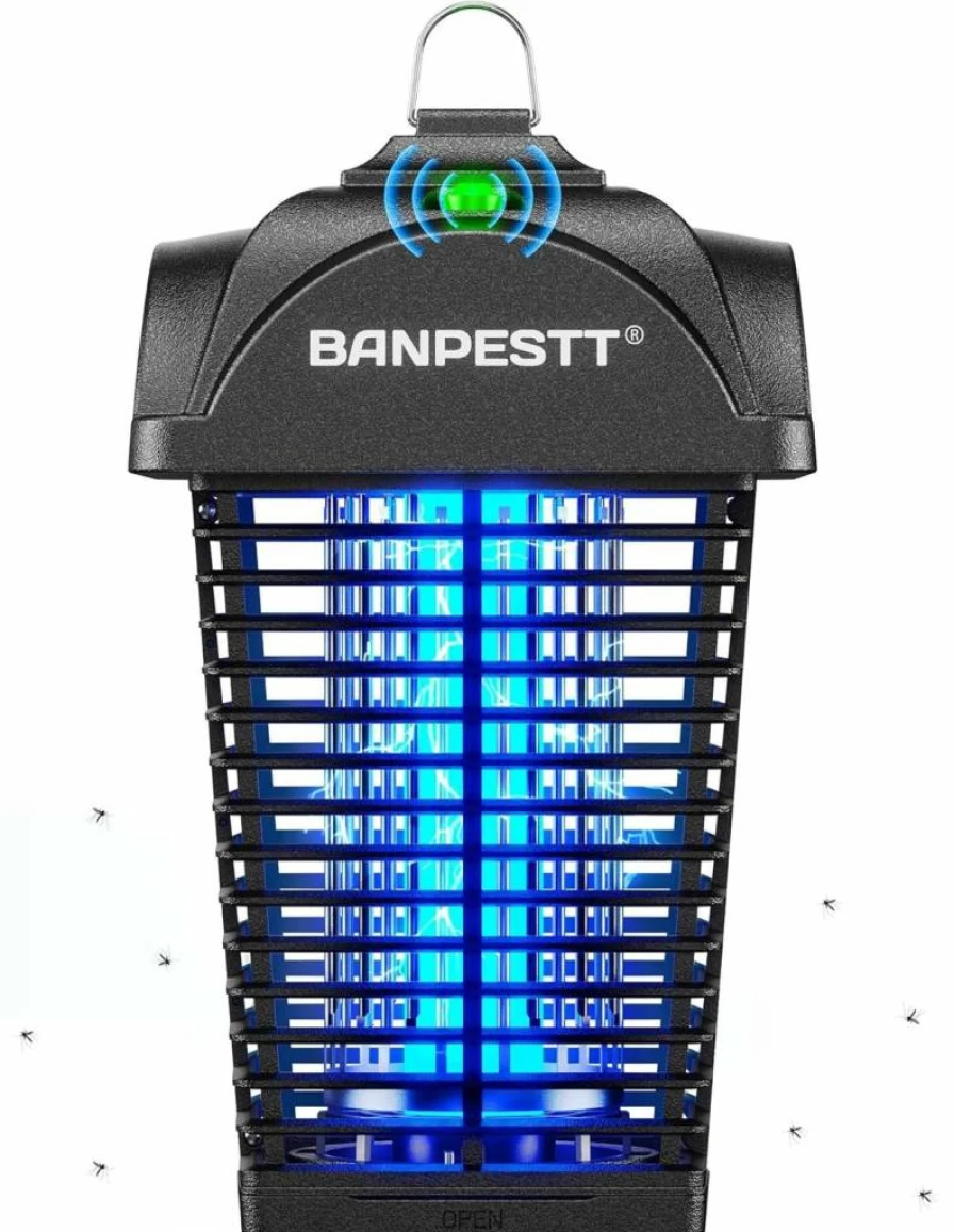 BANPESTT Outdoor Mosquito Zapper - Electric Insect Killer with Dusk-to-Dawn Sensor, Waterproof Fly Trap for Garden, Patio, Balcony (Black)