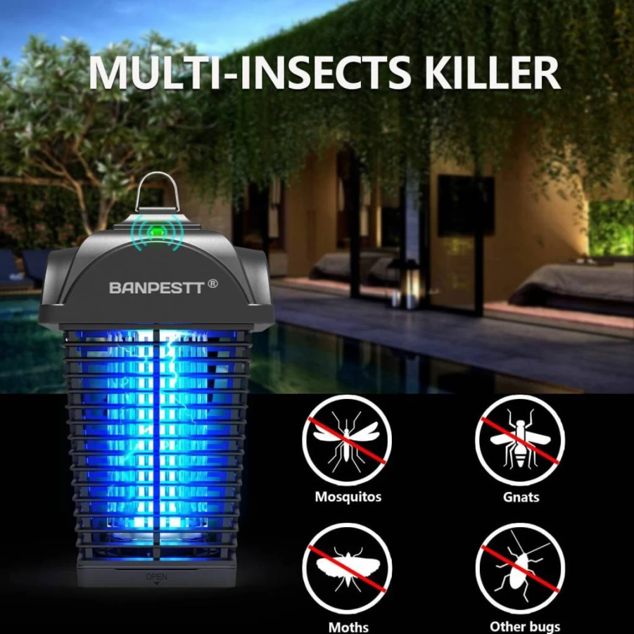 BANPESTT Outdoor Mosquito Zapper - Electric Insect Killer with Dusk-to-Dawn Sensor, Waterproof Fly Trap for Garden, Patio, Balcony (Black)